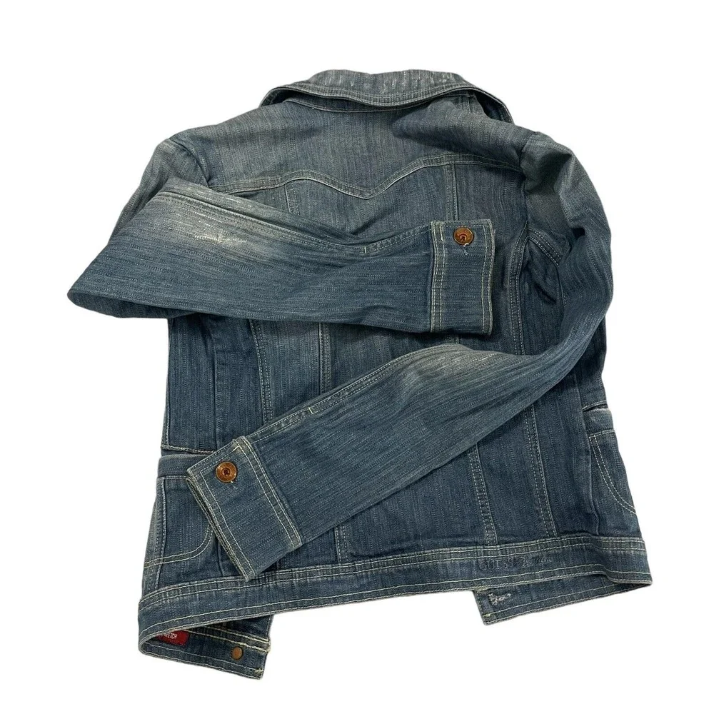 GUESS PREMIUM DENIM Womens Jacket Size Small Distressed Ripped Washed Cotton - Picture 6 of 8